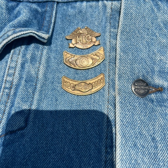 Vintage Harley Davidson Blue Jean Denim Biker Large Back Patch Vest Mens 2XL - Picture 3 of 6